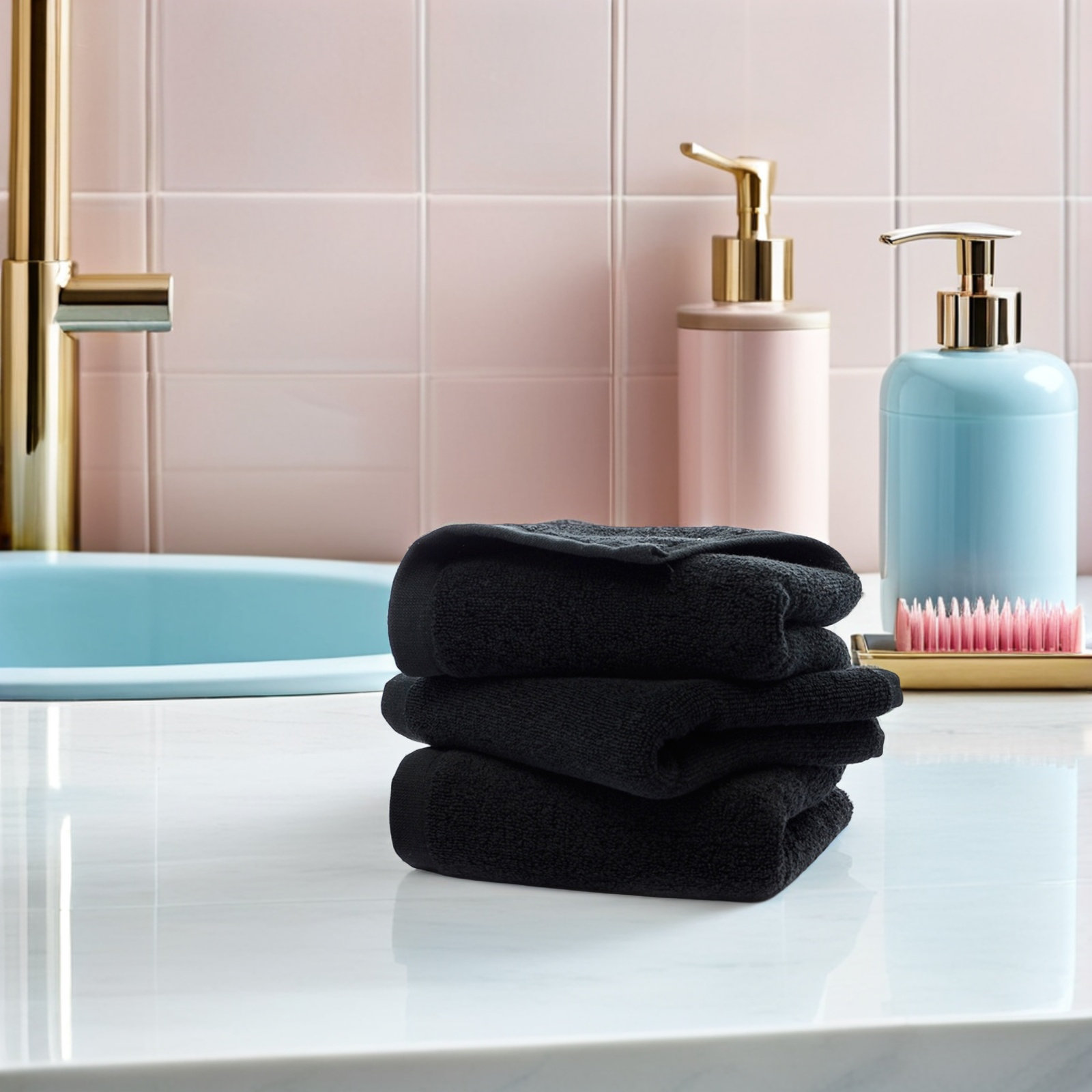 Spa Towel - 黒色のコットン製ハンドタオル、純綿、35x75cm、特大サイズ、吸水性に優れたホテルやスパで使用できるバスタオル、黒いバスタオル。