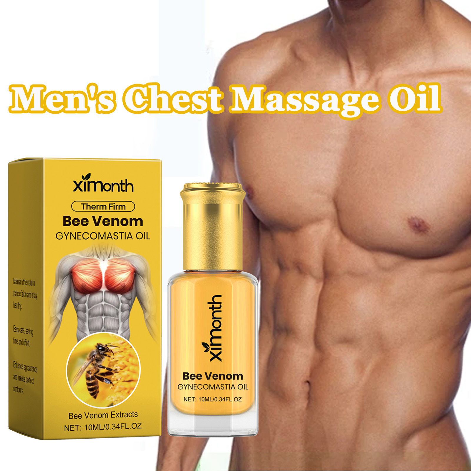 Body Oil - 蜂毒メンズ胸マッサージオイル引き締め栄養ケア胸輪郭引き締め弾性オイル男性の胸のスキンケア
