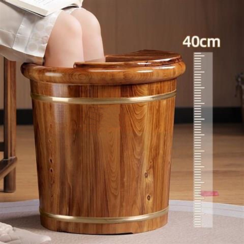 Foot Spa - 木製足浸しバケツ、無垢材のふくらはぎまで浸る足湯浴槽、蓋付き断熱マッサージフットスパ浴槽（家庭用）