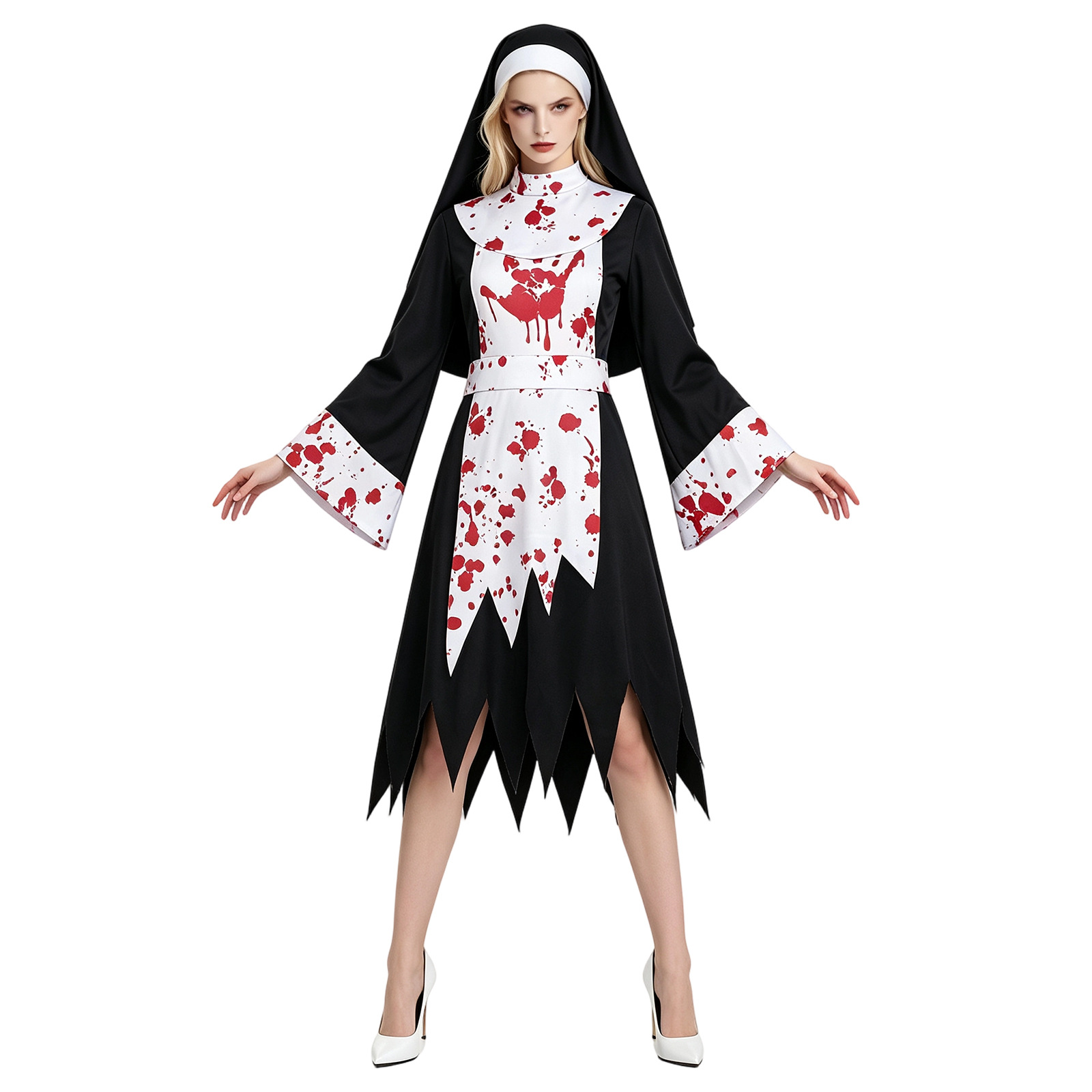 女性・子供用ハロウィン怖いダーク修道女コスプレコスチューム血 - Bathrobe のレビューと価格