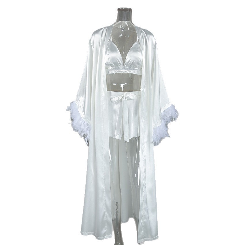 3点セット フェザートリムローブ 欧米風 長袖 春のホームラ - Bathrobe のレビューと価格